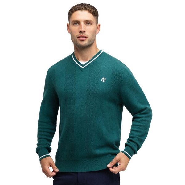Męski sweter golfowy z dzianiny z dekoltem w serek Siroko Hagen Teal. Zielone swetry przez głowę męskie SIROKO, m, bez wzorów, z dzianiny, bez kołnierzyka. Za 211.00 zł.