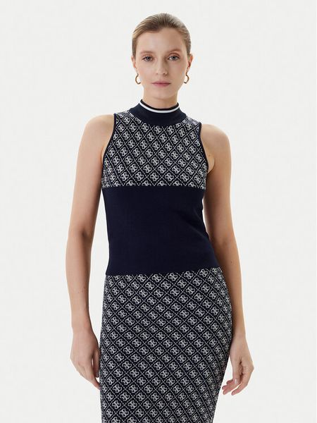 Guess Sweter W3YR26 Z37K0 Granatowy Regular Fit. Niebieskie swetry damskie Guess, xxl, z aplikacjami, z syntetyku, bez kołnierzyka, bez ramiączek, bez kaptura. Za 189.99 zł.