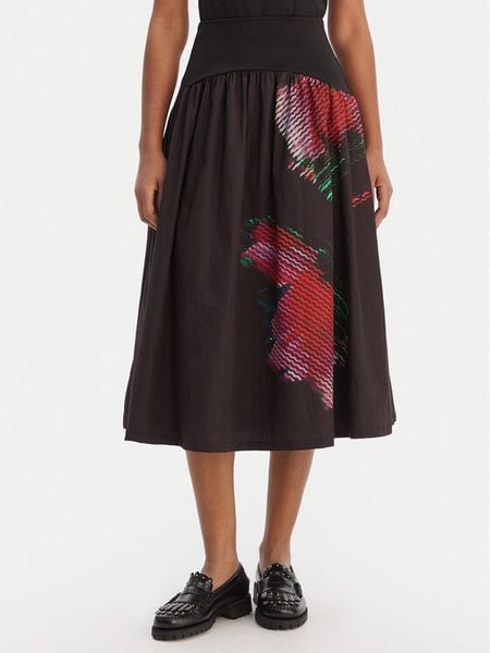 Desigual Spódnica midi 26SWFW02 Czarny Regular Fit. Czarne spódnice damskie Desigual, m, bez wzorów, z bawełny, midi. Za 342.99 zł.