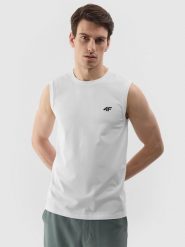 4F Tank top regular gładki męski - biały L. Białe koszulki sportowe męskie 4f, l, bez wzorów, z bawełny, bez kołnierzyka, bez ramiączek. W wyprzedaży za 29.99 zł.