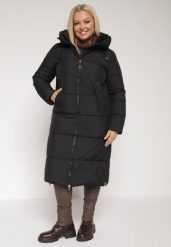 Czarna Długa Kurtka Pikowana z Kapturem i Bocznymi Suwakami Mevoressa. Czarne płaszcze damskie Born2be, na zimę, plus size, bez wzorów, z dzianiny, plus size, długie, z kapturem. Za 299.99 zł.