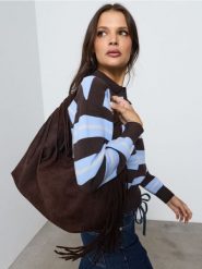 Sweter w poziome pasy, z wiskozą - dark grey jeans. Szare swetry damskie Sinsay, l, bez wzorów, z jeansu, bez kołnierzyka, bez ramiączek, bez kaptura. Za 59.99 zł.