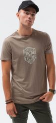 Ombre T-shirt męski z nadrukiem S1434 V-25C - brązowy XXL. Brązowe t-shirty męskie Ombre, m, bez wzorów, bez kołnierzyka. Za 49.99 zł.