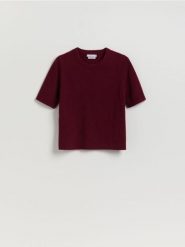 Wełniany sweter - bordowy. Czerwone swetry damskie Reserved, l, bez wzorów, z wełny, bez kołnierzyka, bez ramiączek, bez kaptura. Za 139.99 zł.