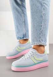 Niebiesko-Różowe Sneakersy w Stylu Klasycznych Tenisówek na Grubej Podeszwie Grelritia. Niebieskie obuwie sportowe damskie Born2be, bez wzorów, z jeansu, tenisowe. Za 89.99 zł.