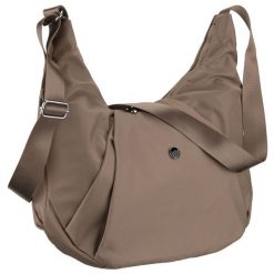 Duża, ciemnobeżowa torebka damska z poliestru, mieszcząca format A4 - Peterson. Brązowe torebki do ręki damskie Peterson, bez wzorów, duże, bez dodatków. Za 87.99 zł.