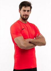 Koszulka sportowa męska Nike Park Vii. Czerwone koszulki sportowe męskie Nike, m, bez wzorów, z materiału, bez kołnierzyka, bez ramiączek, do piłki nożnej, dri-fit (nike). Za 102.70 zł.