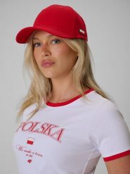 4F Czapka kibica z daszkiem uniseks - czerwona L/XL (60cm). Czerwone czapki i kapelusze damskie 4f, bez wzorów, z materiału, sportowe. Za 59.99 zł.