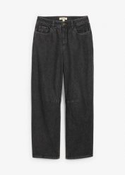 Jeansy typu barrel, mid waist. Niebieskie jeansy damskie bonprix. Za 154.99 zł.
