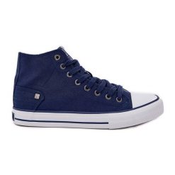 Damskie Wysokie Trampki Big Star DD274333 Granatowe niebieskie. Niebieskie trampki i tenisówki damskie bez wzorów, z materiału, retro, bez zapięcia. Za 180.71 zł.