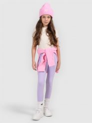 4F Legginsy dzianinowe dziewczęce - fioletowe 128 (7-8 lat). Fioletowe legginsy dla dziewczynek 4f, bez wzorów, z bawełny. Za 49.99 zł.