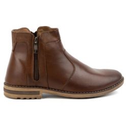 KOMODO Buty męskie skórzane zimowe sztyblety ocieplane 887K brązowe. Brązowe botki męskie na zimę, bez wzorów, ze skóry, eleganckie, bez zapięcia. Za 438.49 zł.