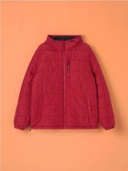 Kurtka puffer z kapturem - czerwony. Czerwone kurtki męskie Sinsay, l, bez wzorów, klasyczne, z kapturem. Za 119.99 zł.