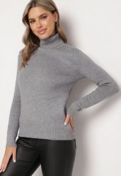 Szary Golf z Wełną o Klasycznym Fasonie Zozilya. Szare swetry damskie Born2be, bez wzorów, z jeansu, eleganckie, bez kołnierzyka, bez ramiączek, długie, bez kaptura. Za 89.99 zł.