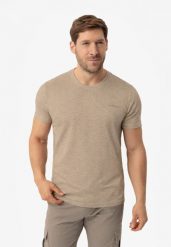 T-shirt z printem TM-ANGLE. Brązowe t-shirty męskie Volcano, m, bez wzorów, z bawełny, klasyczne, bez kołnierzyka. Za 69.99 zł.