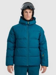 4F Kurtka narciarska membrana 5000 męska - granatowa L. Niebieskie kurtki snowboardowe męskie 4f, l, bez wzorów, bez kaptura, narciarskie. Za 499.99 zł.