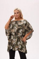 Wiskozowa tunika Soraya z egzotycznym motywem i regulacją w talii PLUS SIZE XXL OVERSIZE. Bluzki damskie Moda Size Plus Iwanek, l, bez wzorów, z satyny, eleganckie, bez kołnierzyka, plus size, bez ramiączek. W wyprzedaży za 169.90 zł.