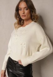 Jasnobeżowy Wiskozowy Sweter z Ozdobnym Tłoczeniem Harizelle. Brązowe swetry damskie Renee, bez wzorów, z wiskozy, biznesowe, bez kołnierzyka, bez ramiączek, bez kaptura. Za 149.99 zł.