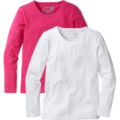 Koszulka z długim rękawem (2 szt.) bonprix ciemnoróżowy + biały. T-shirty i topy dla dziewczynek marki bonprix. Za 39.98 zł.