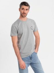 T-shirt męski bawełniany z nadrukiem i okrągłym dekoltem jasnoszary V8 OM-TSFP-0186 XXL. Szare t-shirty męskie Ombre, m, bez wzorów, z bawełny, bez kołnierzyka. Za 166.41 zł.