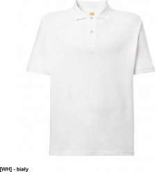 JHK POLOOCEAN - polo męskie z krótkim rękawem, zappięcie dwa guziki, 85% Bawełna, 15% Wiskoza 175 g - biały S. Białe koszulki polo męskie JHK, m, bez wzorów, z bawełny, bez ramiączek. Za 25.58 zł.