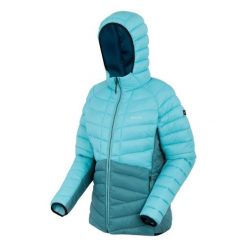 Damska kurtka puchowa Regatta Dalent. Niebieskie kurtki sportowe damskie Regatta, bez wzorów, z puchu, bez kaptura, trekkingowe. W wyprzedaży za 233.99 zł.