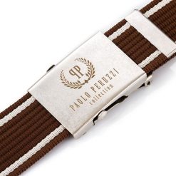 Pasek męski parciany do jeansów 115 cm brązowy paolo peruzzi pw-01-115. Brązowe paski damskie bez wzorów, z jeansu, eleganckie. Za 34.00 zł.