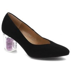 Czółenka damskie Espirito, naturalna skóra zamszowa transparentny obcas z dekoracyjnym akcentem smukły nosek, czarny, C919-1. Czarne półbuty damskie Espirito, bez wzorów, ze skóry, klasyczne, bez obcasa, na obcasie, bez zapięcia. Za 309.00 zł.