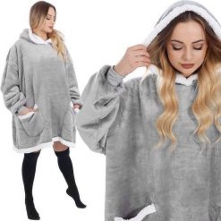 Springos Kocobluza damska oversize koc bluza 2w1 z kapturem ciepła szara UNIWERSALNY. Szare bluzy damskie SPRINGOS, uniwersalny, bez wzorów, z kapturem. Za 69.11 zł.