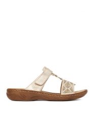 Rieker Klapki CEO-V2864-60 Złoty. Żółte klapki damskie Rieker, bez wzorów, ze skóry, bez obcasa. Za 289.99 zł.