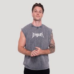 Tank top męski fitness bez rękawów szary Spike. Szare t-shirty męskie GYMBEAM, m, z aplikacjami, z bawełny, bez kołnierzyka. Za 97.90 zł.