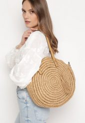 Beżowa Okrągła Torebka Typu Shopper z Plecionki z Dodatkowym Paskiem Enirta. Brązowe torebki shopper damskie Born2be, bez wzorów, eleganckie, bez dodatków. Za 99.99 zł.