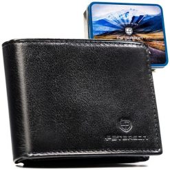 Czarny portfel męski ze skóry naturalnej wyposażony w system RFID - Peterson. Czarne portfele męskie Peterson, bez wzorów, ze skóry. Za 109.99 zł.