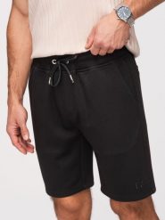 Szorty męskie z gładkiej dzianiny REGULAR FIT - czarne V1 - Rozmiar: S. Czarne szorty męskie Ombre Clothing, na lato, m, bez wzorów, z dzianiny, wizytowe. Za 169.99 zł.