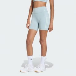 Krótkie legginsy Optime Workout 3-Stripes. Zielone legginsy damskie Adidas, bez wzorów, z lycry, sportowe, z podwyższonym stanem, na fitness i siłownię. Za 199.00 zł.