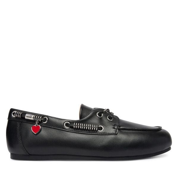 Półbuty LOVE MOSCHINO. Czarne półbuty damskie Love Moschino, bez wzorów, bez obcasa, na płaskiej podeszwie, bez zapięcia. Za 564.99 zł.