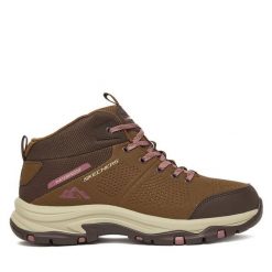Trekkingi Skechers. Brązowe obuwie sportowe damskie Skechers, bez wzorów, trekkingowe. Za 479.99 zł.