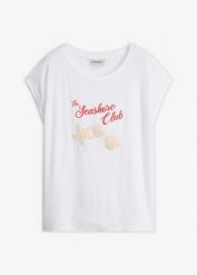 T-shirt z miękkiej wiskozy. Białe t-shirty damskie bonprix, bez wzorów, z wiskozy, bez kołnierzyka. Za 37.99 zł.