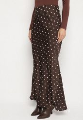 Brązowa Trapezowa Spódnica w Groszki z Wysokim Stanem Pavea. Brązowe spódnice damskie Born2be, l, bez wzorów, eleganckie, z podwyższonym stanem, maxi, koszulowe. Za 109.99 zł.