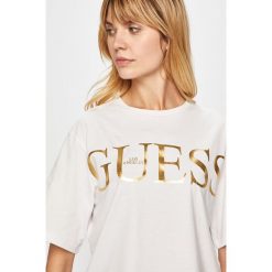 Guess Jeans - T-shirt. Szare t-shirty damskie Guess Jeans, l, z aplikacjami, z bawełny, bez kołnierzyka. Za 139.90 zł.