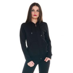 Damska podstawowa bluza z kapturem i zamkiem. Czarne bluzy sportowe damskie LEONE 1947 APPAREL, bez wzorów, z tkaniny, na fitness i siłownię. W wyprzedaży za 167.70 zł.
