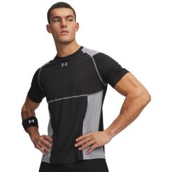 T-shirt Męski Under Armour HG ELITE FITTED. Czarne t-shirty męskie Under Armour, l, bez wzorów, z elastanu, bez kołnierzyka. Za 207.80 zł.