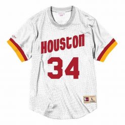 Koszulka nba Houston Rockets Hakeem Olajuwon. Białe koszulki sportowe męskie Mitchell & Ness, bez wzorów, bez kołnierzyka, bez ramiączek, do koszykówki. Za 477.50 zł.