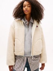 Tommy Jeans Damska kurtka z pluszowym futerkiem Kobiety biały jednolity, XS. Białe kurtki damskie Tommy Jeans, xs, bez wzorów, z jeansu, bez kaptura. Za 849.95 zł.