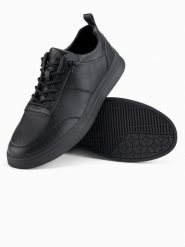 Męskie monochromatyczne buty w stylu sportowym z przeszyciami – czarne V4 OM-FOCS-0159 - 44. Czarne buty sportowe męskie Ombre Clothing, z gumy, bez zapięcia. Za 131.99 zł.