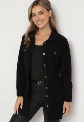 Czarna Sztruksowa Koszula o Długim Taliowanym Kroju z Kieszeniami Rosalinea. Czarne bluzki damskie Born2be, m, bez wzorów, z jeansu, eleganckie, bez kołnierzyka, bez ramiączek. Za 79.99 zł.