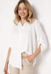 Biała Koszula Klasyczna na Guziki Isperria. Białe bluzki damskie Born2be, xl, bez wzorów, eleganckie, bez kołnierzyka, bez ramiączek. Za 64.99 zł.