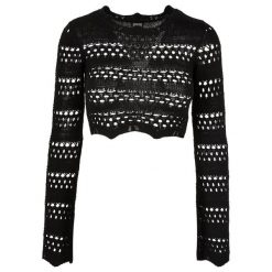 Damski szydełkowy sweter crop Urban Classics. Czarne swetry damskie Urban Classics, na zimę, bez wzorów, bez kołnierzyka, bez ramiączek, bez kaptura. Za 206.00 zł.