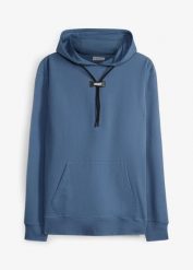 Bluza z kapturem z czystej bawełny organicznej. Niebieskie bluzy męskie bonprix, m, bez wzorów, z bawełny, z kapturem. Za 109.99 zł.