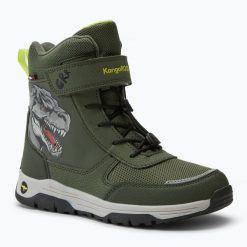 Śniegowce juniorskie KangaROOS K-MJ Edison EV RTX SL tta dino. Zielone śniegowce i trapery męskie KangaRoos, z materiału, eleganckie, bez zapięcia. Za 139.99 zł.